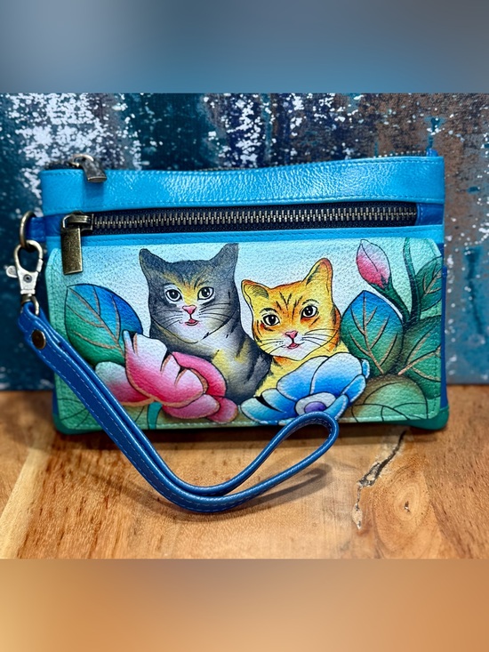 Anuschka Handbags - Anna by Anuschka Boho Hand Painted Two Cats Leather Wristlet Wallet